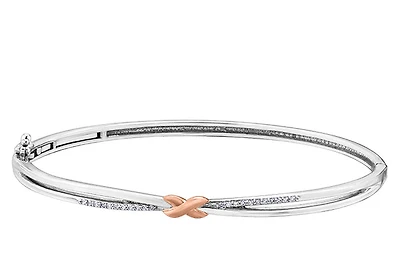 10K White and Rose Gold 0.10 cttw Diamond Bangle
