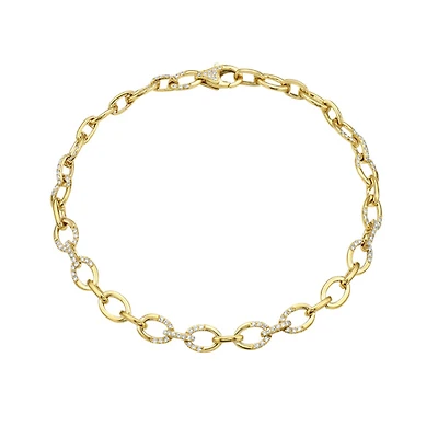 14K Yellow Gold 0.50cttw Round-Cut Diamond Link Bracelet