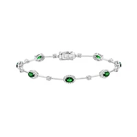 14K White Gold Halo Emerald & Diamond Bracelet