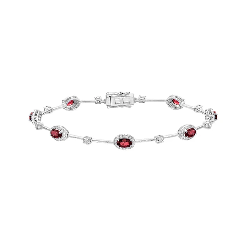 14K White Gold Ruby & Diamond Bracelet