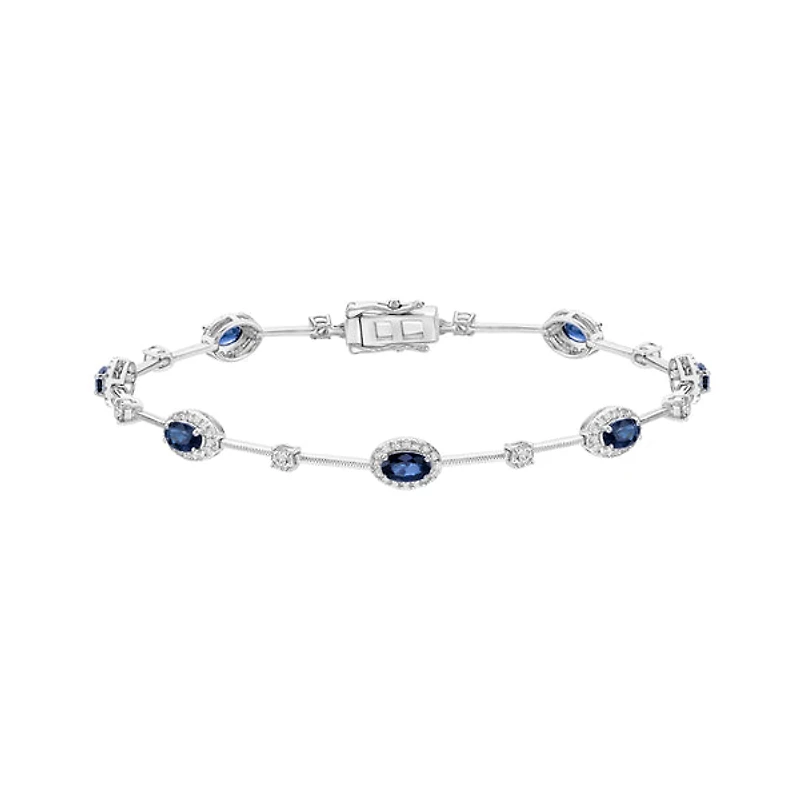 14K White Gold Sapphire & Diamond Bracelet