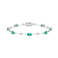 14K White Gold Prong Emerald & Diamond Bracelet