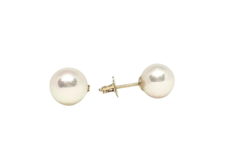 14K Yellow Gold White Cultured Pearl Stud Earrings