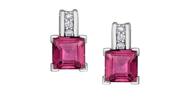 10K White Gold Pink Topaz and Diamond Earring - White gold