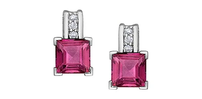 10K White Gold Pink Topaz and Diamond Earring - White gold