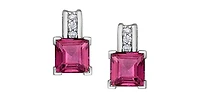 10K White Gold Pink Topaz and Diamond Earring - White gold