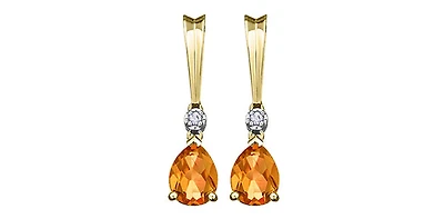 10K Yellow Gold Genuine Citrine & 0.025cttw Diamond Earrings