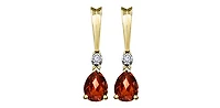 10K Yellow Gold Genuine Garnet & 0.025cttw Diamond Earrings