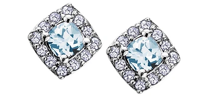 10K White Gold Aquamarine and Diamond Halo Stud Earrings