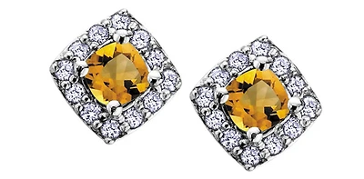 10K White Gold Citrine & Diamond Earring