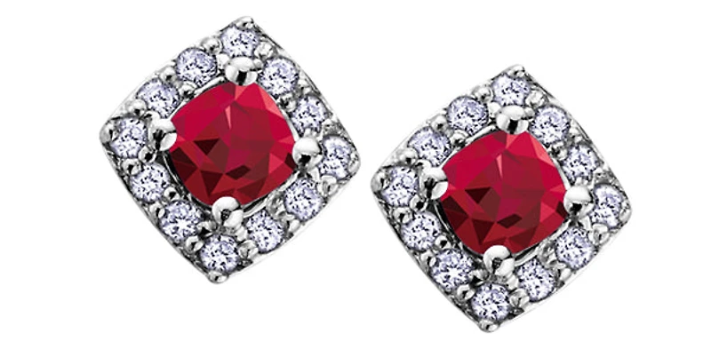 10K White Gold Garnet & Diamond Earring