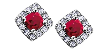 10K White Gold Garnet & Diamond Earring