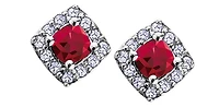 10K White Gold Garnet & Diamond Earring