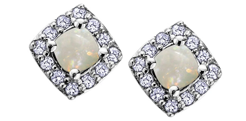 10K White Gold Opal & Diamond Earring