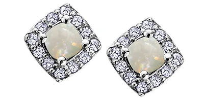 10K White Gold Opal & Diamond Earring