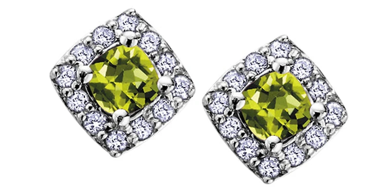 10K White Gold Peridot & Diamond Earring