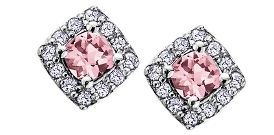 10K White Gold Pink Tourmaline & Diamond Earring