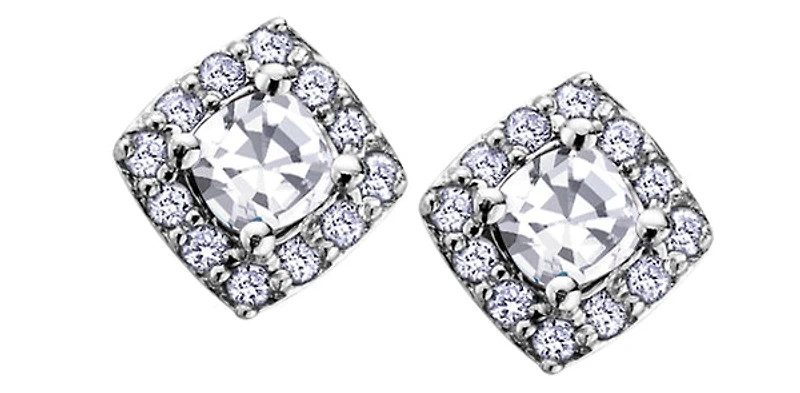 10K White Gold White Zircon & Diamond Earring