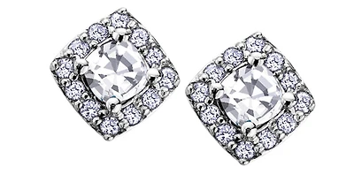 10K White Gold White Zircon & Diamond Earring