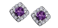 10K White Gold Amethyst & Diamond Earring - 10K White Gold