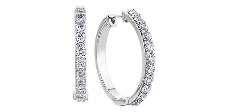 10K White Gold 2.00cttw Diamond Hoop Earrings