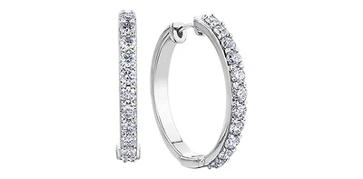 10K White Gold 2.00cttw Diamond Hoop Earrings