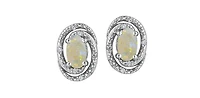 925 Sterling Silver Opal & Diamond Stud Earrings