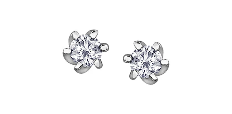 10K White Gold 0.16cttw Round Cut Canadian Diamond Stud Earrings