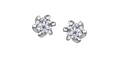 10K White Gold 0.16cttw Round Cut Canadian Diamond Stud Earrings