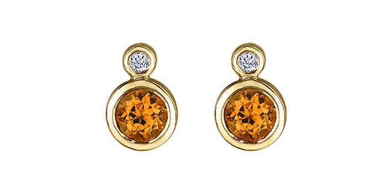 10K Yellow Gold Citrine and 0.01cttw Diamond Earrings