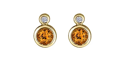 10K Yellow Gold Citrine and 0.01cttw Diamond Earrings