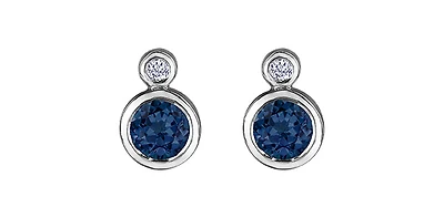 10K White Gold Sapphire  and 0.01cttw Diamond Earrings