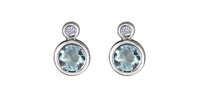10K White Gold Aquamarine and 0.01cttw Diamond Earrings