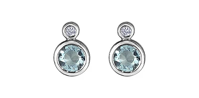 10K White Gold Aquamarine and 0.01cttw Diamond Earrings