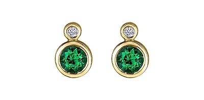 10K Yellow Gold Emerald and 0.01cttw Diamond Earrings