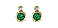10K Yellow Gold Emerald and 0.01cttw Diamond Earrings