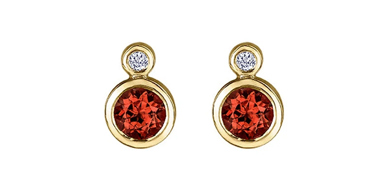 10K Yellow Gold Garnet and 0.01cttw Diamond Earrings