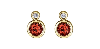 10K Yellow Gold Garnet and 0.01cttw Diamond Earrings
