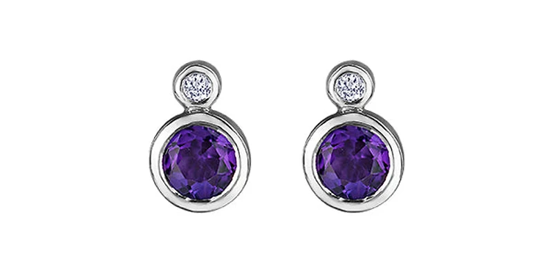 10K White Gold Amethyst and 0.01cttw Diamond Earrings