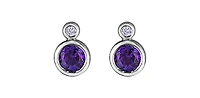 10K White Gold Amethyst and 0.01cttw Diamond Earrings