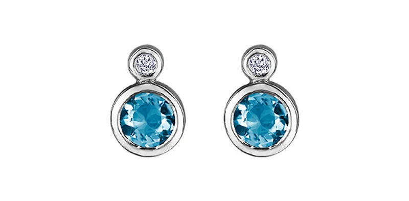 10K White Gold Blue Topaz and 0.01cttw Diamond Earrings