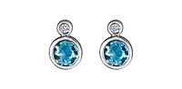 10K White Gold Blue Topaz and 0.01cttw Diamond Earrings