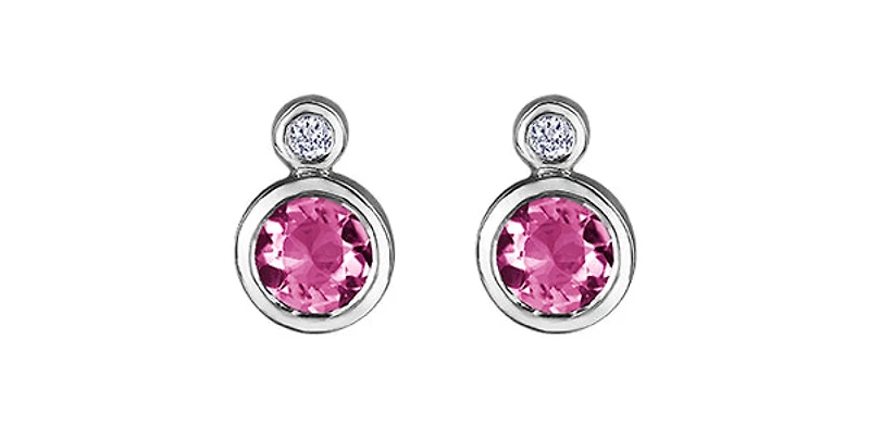 10K White Gold Pink Tourmaline and 0.01cttw Diamond Earrings