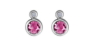 10K White Gold Pink Tourmaline and 0.01cttw Diamond Earrings