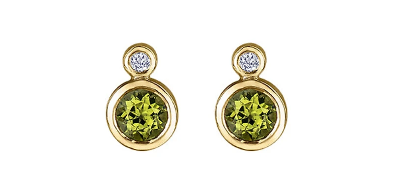 10K Yellow Gold Peridot and 0.01cttw Diamond Earrings