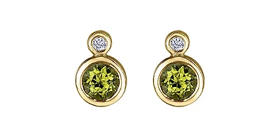 10K Yellow Gold Peridot and 0.01cttw Diamond Earrings