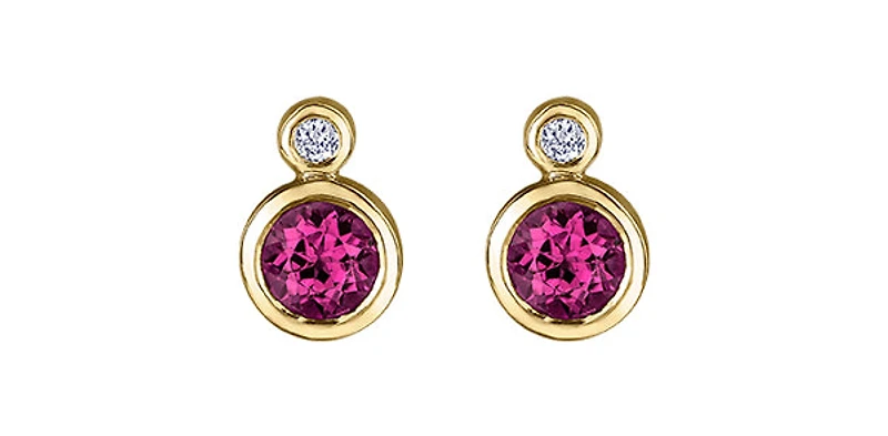 10K Yellow Gold Ruby and 0.01cttw Diamond Earrings