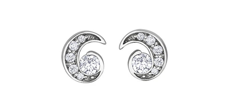 14K White Gold 0.12cttw Maple Leaf Canadian Diamonds Earrings
