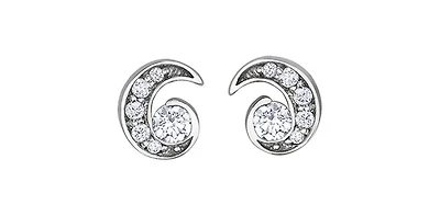 14K White Gold 0.12cttw Maple Leaf Canadian Diamonds Earrings