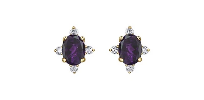 10K Yellow Gold Amethyst and Diamond Earrings
